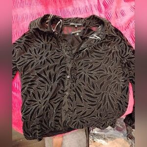 Adrienne Vittadini Black Embellished Button-Front Jacket